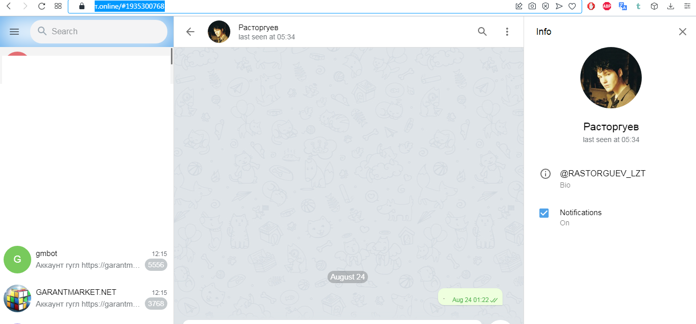 Фейковая страница мошенника в телеграм, аналогичным с виду логином @gmzippo