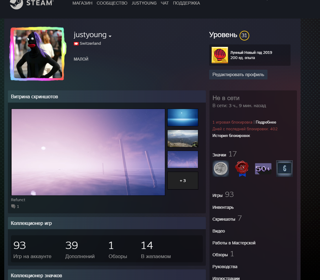 31 уровень/медали/инвентарь на 1k/доступ к почте/есть прайм/последний запуск вчера/