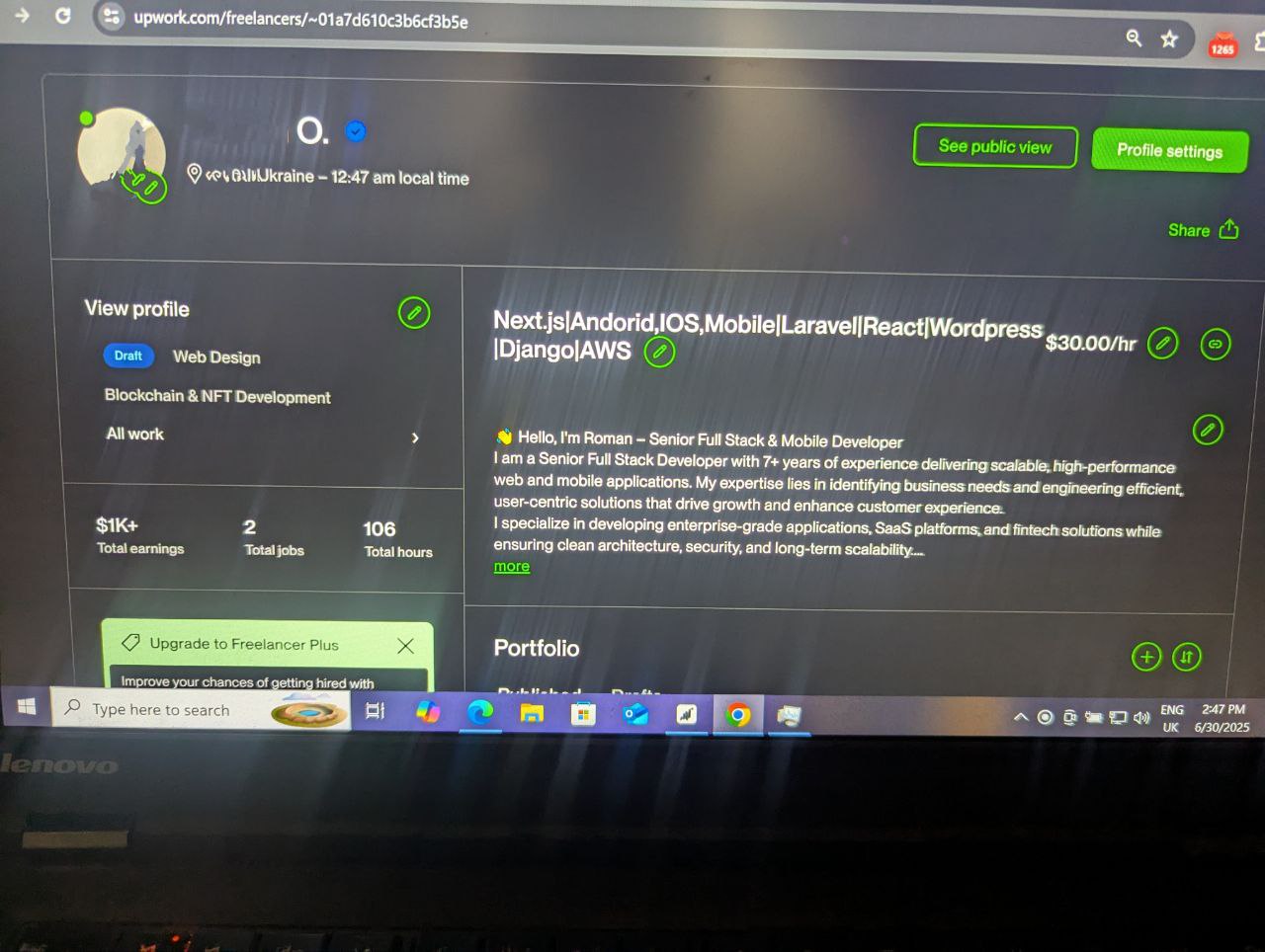 Upwork acc for rent